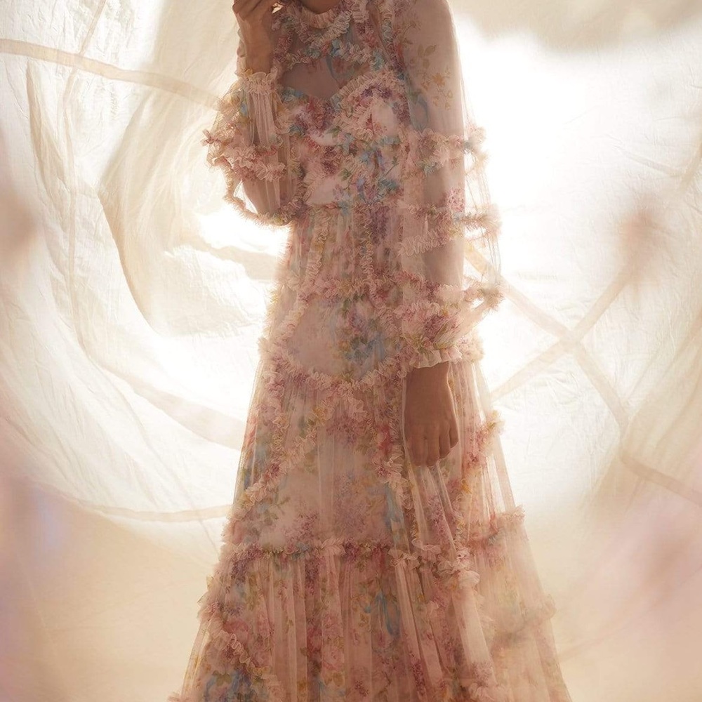 Needle & Thread Floral Diamond Ruffle Gown - Picture 7 of 8